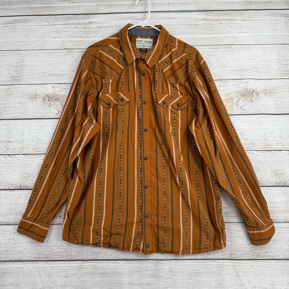 Cody James Southwest Print Western Pearl Snap Shirt Mens XL Orange Brown